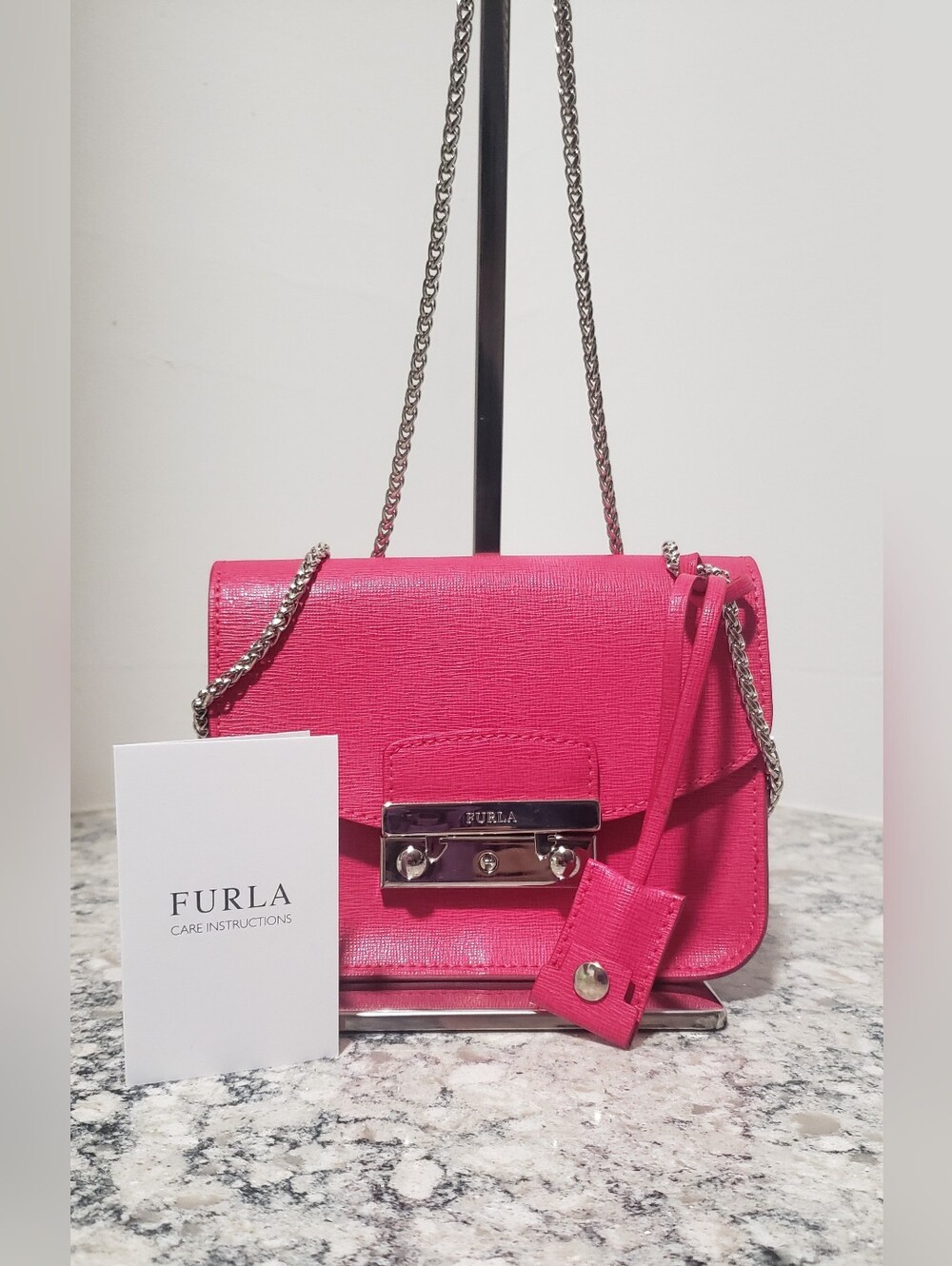 EUC Furla Julia Mini Leather Crossbody Bag w/ push lock and key